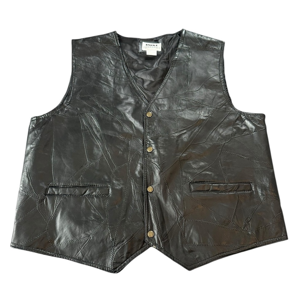 DUKE HABAND Mens XL Black Leather Vest Jacket Western Biker Sleeveless